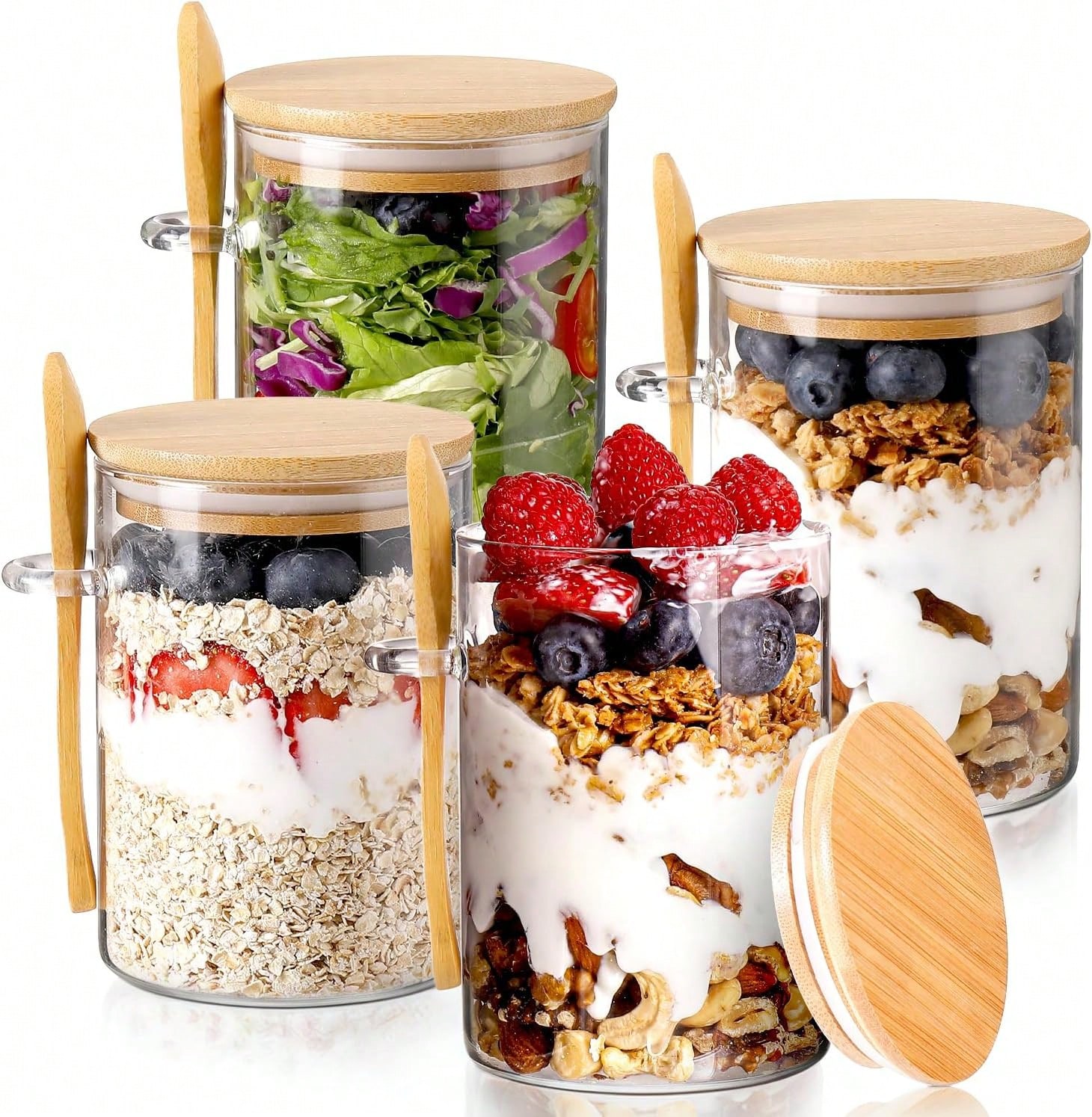 Meal Prep Yogurt Cups - 4 Pack Overnight Oats Jars Modern