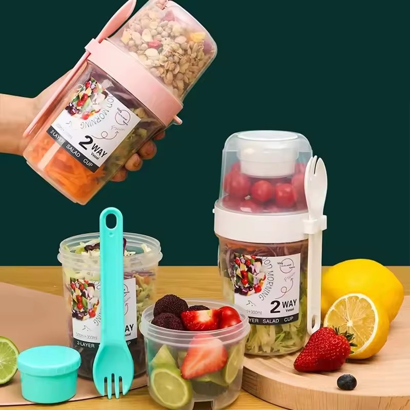Meal Prep Gym - Salad Oatmeal Cup 500ml+300ml Leak-Proof Lid