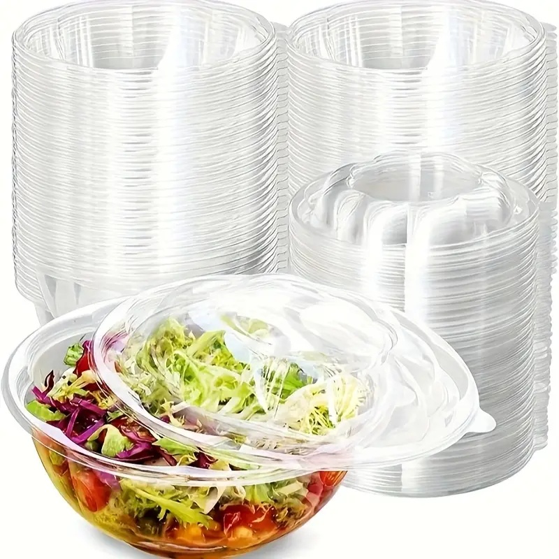 Meal Prep Quinoa Bowls - 50‑pack 32‑ounce clear plastic salad bowls