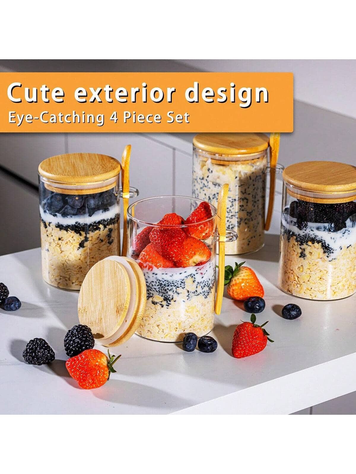 4 Pack Overnight Oats Jars Mod - Meal Prep Yogurt Cups ulasan dan harga